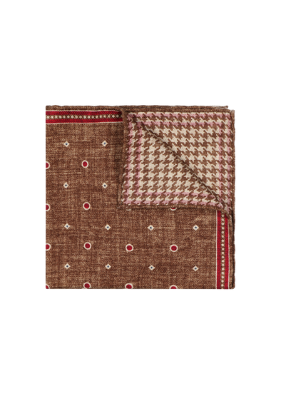 Mottled brown background colour with beige and cherry patterns pocket square ROSI