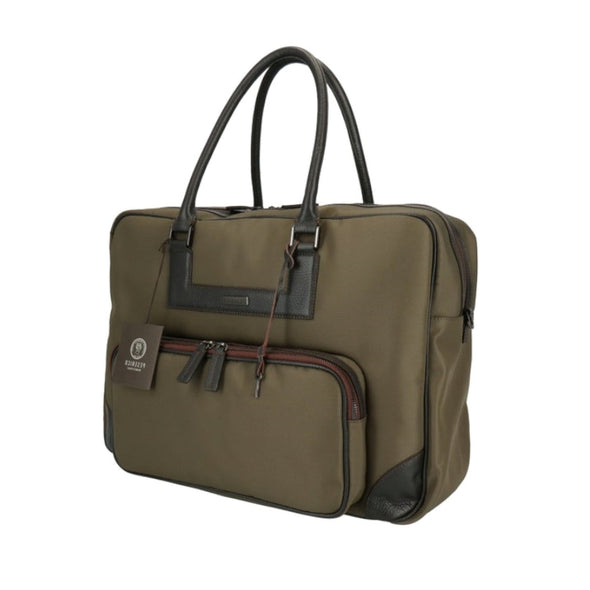 Travel bag kahki nylon and dark brown leather PESERICO